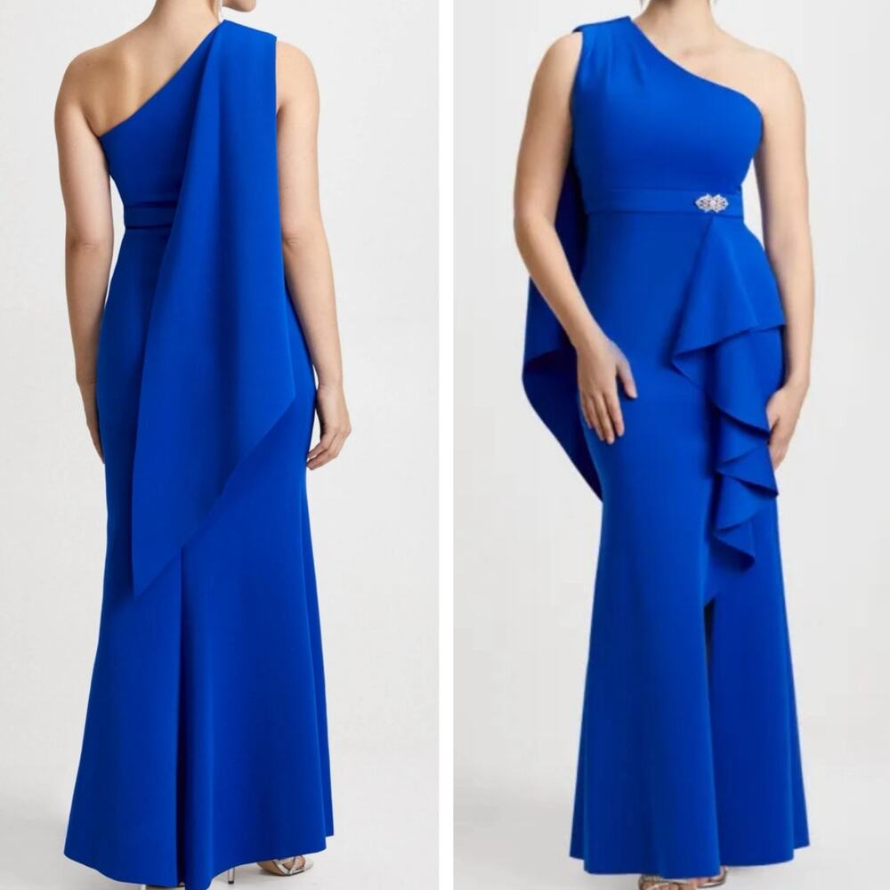 Jessica Howard Evening Gown 6 Dress One Shoulder Neoprene Slit Special Occasion